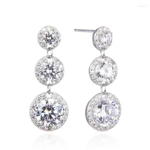 Studörhängen Lefei Fashion Trendy Luxury Design White Zircon Long Taseel Round Dingle Earring for Women Silver S925 Party Charm Jewelry