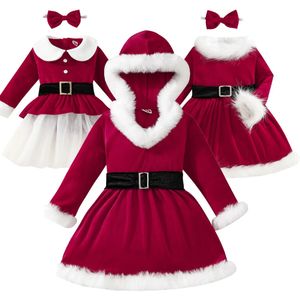 Kleidung Sets Weihnachtsfeier Mädchen Red Velvet Kleid Kinder Fantasie Prinzessin Kleid Winter Kleinkind Geburtstag Geschenkbühne Performace Santa 231212