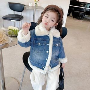 Giacche Inverno Autunno Ragazze Giacca calda Cappotto per bambini Bambino Denim Bambini Abbigliamento di marca Moda Patch in pelliccia sintetica 2-7 anni