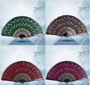 Paillettes Danza Fan Design creativo Pavone Ventagli pieghevoli Donne Stage Performance Prop Multi colore Spedizione gratuita LL