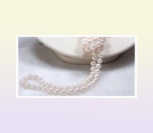 長い65quot 78mm本物の自然な白いアコヤ培養真珠ネックレスハンドノット6189279