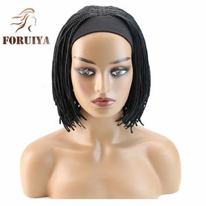 Syntetiska peruker pannband Small Braid Wig European och American Women's Curly Chemical Fiber Head Cover African DrawString Kort hår 231211