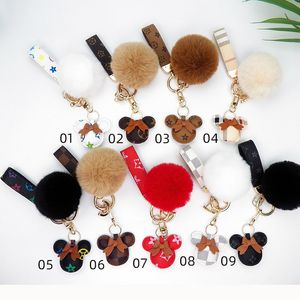 Wholesale Mouse Design Car Keychain Flower Bag Pendant Hairball Charm Jewelry Keyring Holder for Women Fashion PU Leather Animal Key Chain Accessories Gift 2023