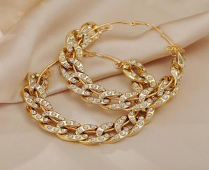 Trend Crystal Cuban Link Chain örhängen för kvinnor ovanliga Big Hoop Gold Color Circle örhängen Huggie8320270