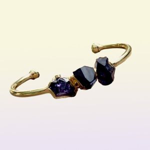 Beaded Strands Raw Citrine Armband Gold Cuff Stone Amethyst smycken Gemstone Bangle BM3397720041329610000