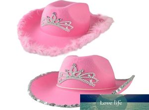 Crown Pink Cowboy Caps Western Cowgirl Hat for Women Girl Feather Edge Shiny Sequins Tiara Cowgirl Hats Party Fedora Cap Caps Fa7228967