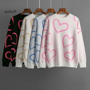 herrtröja 2023 Autumn/Winter New Fashion Round Neck Love Contrast Tweater Loose Pullover Knit