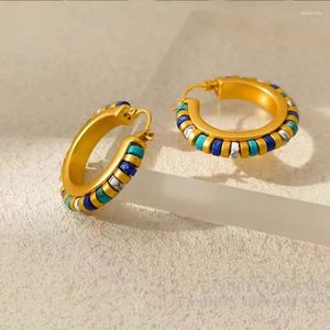 Hoop Earrings Fashion Eardrop Coppering Natural Stone 2023 Europe And The United States Retro Color Contrast Rounded Colourful
