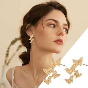 Hoop Huggie Hoop Earrings Fashion Butterfly Long Asymmetrical Full Drill Studs Wind Design Ear Accessories 18K Golden Butterfly Earrings