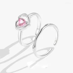 Cluster Rings BF Club 925 Sterling Silver Ring for Women Pink Heart Stone Finger Open Vintage Handmade Allergy Party Birthday Present