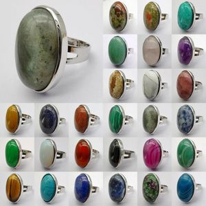 クラスターリングLabradorite/Amazonite/Aventurine/Tigereye/Agate/Crystal/Opal/Lapis/Mookaite Stone Beads Oval Gem Finger Ring Jewelryサイズ8-9