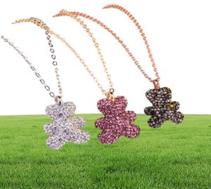 Black Teddy Bear Necklace Pink Black and white tricolor bear full of drilling clavicle chain3409937