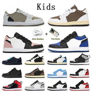 Jumpman 1 Kids Shoes Designer Toddler Baby Boys Girls Basketball 1s Low Reverse Mocha Panda Golf Olive Enfant Spädbarn Youth Children Yngre Sneakers Trainers