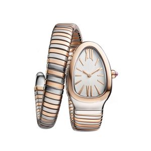 Orologi da donna Orologio 32 mm in acciaio inossidabile a doppia carica a forma di serpente, movimento al quarzo importato, cinturino a molla, bracciale piccolo, consegna a goccia Dhaf7