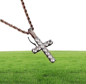 Hiphop Iced Rose Gold Ankh Ägyptischer Anhänger Diamant-Halskette für Männer Frauen Schmuck mit 24-Zoll-Seilkette9237055