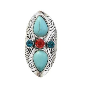 4 Style Vintage Bohemian Silver Plated Big Size Turquoise Ring Adjustable Ring for Women Party Jewelry6864370