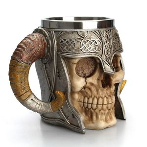 Tassen Edelstahl Totenkopf Becher Wikinger Trinkbecher Skelett Harz Bierkrug Humpen Kaffee Tee Halloween Geschenk Bar Trinkgeschirr 231212