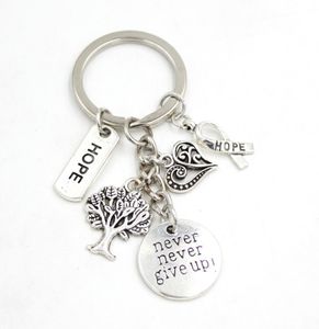 New Arrival Whole Inspiration Keychains Keyrings Hope Ribbon never give up life tree charms key chain Jewelry Gift8875012