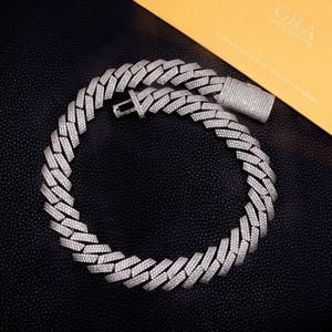 Iced Out Pass Diamond Tester 20mm Cuban Link Chain 925 Silver VVS Moissanite GRA Certification Jewely Necklace Armband