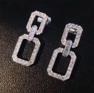 2020 Ny ankomst Sparkling Luxury Jewelry 925 Sterling Silver Pave White Sapphire Party Square Chain Earring Women Long Dangle Ear2903765