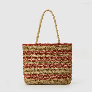 Borse da sera Borsa tote in paglia a righe vintage Borsa casual in carta tessuta da donna a spalla Handamde Summer Beach Grandi borse shopper Bali 2023