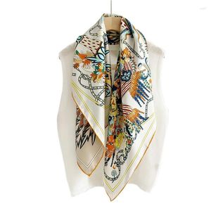 Scarves 90x90CM Euro Divine Beast Printed Silk Square Scarf For Women Double-Side Differernt Color NeckerChief Ladies Shawls