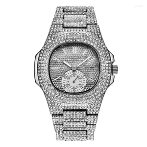 Relógios de pulso reloj hombre relógios de marca originais para homens hip hop diamante data dourada quartzo relógio de luxo sss fornecimento relogios masculinos 2024