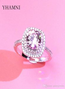 Yhamni Fashion okrągły różowy kamień 925 Srebrny pierścień dla kobiet luksusowy obrączka weselna Fine Jewellery Box XJZ3359891862