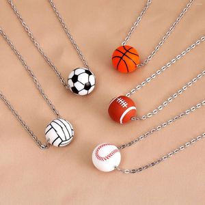 Pendant Necklaces Sports Play Silicone Basketball Football Baseball Rugby Stainless Steel Necklace For Men And Women