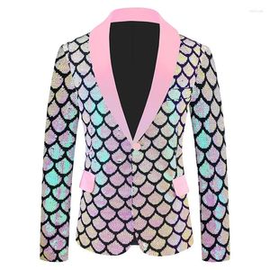 Men's Suits Mens Shiny Pink Sequins Jacket Blazer Tuxedo Party Dinner Prom One Button Dress Blazers Men Halloween Costume Xxxl