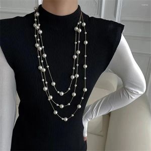 Pendanthalsband ncee Multi-Layered Pearl Sweater Chain 2023 Trendy Long Necklace Light Luxury Nisch Design Sense of High-End Autumn Winter