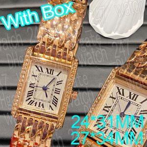 Luksusowe kobiety Watch Designer Modna kwarc Square ogląda jego i jej zegarek Vintage Tank Watches Diamond Gold Platinum Rectangle Watch Prezenty ze stali nierdzewnej