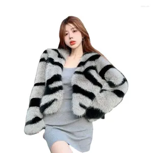 Women's Fur 2023 Autumn Winter Zebra Pattern Faux Hair Short Coat Environmental Protection Anti Jacket Women