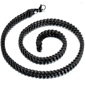 Chains Boniskiss 6MM Width Heavy Men's Black Cut Curb Cuban Link Square Chain Stainless Steel Punk Hip Hop Necklace