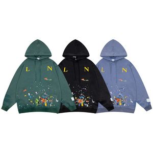 Lavins Mens Hoodies Sweatshirtler Külot Kapüşonlu Uzun Kollu Hoody Drawstring Benekli Mektup Kazak Erkek Kadın Hoodies