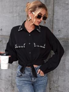 Womens Blouses CHYXSB 2024 Single Breasted Ladies Fashion Street Girl Style Women Short Shirt Long Sleeve Lapel Pure Color Lady