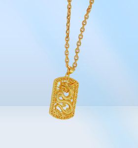 Dragon Mönster Square Pendant Chain 18K Yellow Gold Filled Mens Cool Pendant Necklace Fashion Style2884817