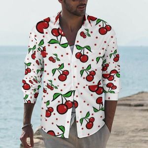 Camisas casuais masculinas camisa cereja masculino fruta folha outono streetwear blusas personalizadas manga longa novidade roupas de grandes dimensões presente