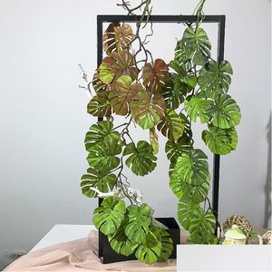Other Event Party Supplies Artificial Plant Rattan Wall Hanging Turtle Back Leaf Green Fern Forest Pipe Ceiling Decoration Drop De Dhdkq