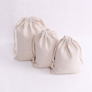 100 pçs / lote cor natural sacos de algodão pequena festa favores linho cordão presente saco musselina bolsa pulseira jóias embalagem bags261q