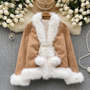 Frauen Leder Koreanische Süße Faux Pelz Spleißen Nachahmung Wildleder Jacke Frauen Herbst Casual V-ausschnitt Langarm Kurzarm Mantel Lose chaqueta