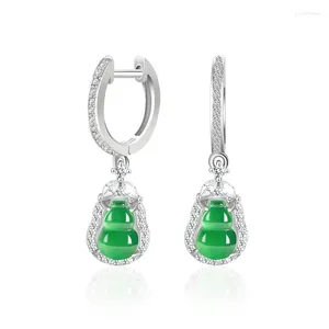 Studörhängen naturlig A-klass Jade Sun Green Gourd S925 Silver inlagda kvinnors gåvor avancerade modesmycken