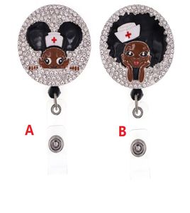 Najnowszy styl Key Pierścienie Czarna dziewczyna Rhinestone Sconeble Id Holder for Pielęgniarki Akcesoria Odznaka z Aligatorem Clip7444188