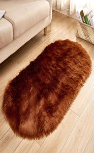 Owalny kształt pluszowy dywan naśladowanie wełniane mata podłogowa nowoczesna prosta miękka futrzana dywan zimny dywanach bez poślizgu1629058