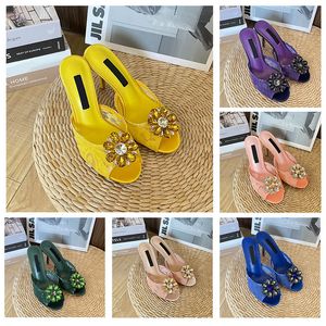 Designer Slippers Women Round High Heels Sandal Summer Formal Fashion Open Toe Party Evening Best Shoes Leather Wedding Sexy Slipper Diamond