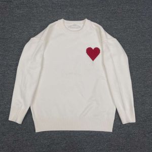Amis Trendy Brand Love A High Neck Sweater Men's and Women's Peach Heart Jacquard Embroidery Loose Couple Sweater