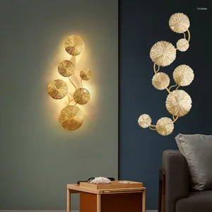 Lampada da parete Sconce G4 Lampadine Rame Led Lustro Oro Foglia di loto Luce interna Vintage Retro Comodino Soggiorno Art Decor Home