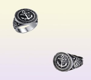 Estilo vintage masculino punk biker anel moda alta polonês aço inoxidável âncora sinete anéis góticos 4790723