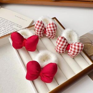 Acessórios de cabelo ano vermelho xadrez arco corda crianças outono e inverno laço de pelúcia bonito dos desenhos animados bun scrunchie doce meninas bandana