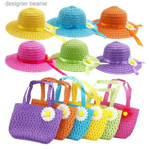 Breda randen hattar hink hattar söta sommarflickor Tea Party Sun Hat and Purse Set Kids Party Birtay Travel Gift Children's Holiday Travel Bag Str Wide CL231212